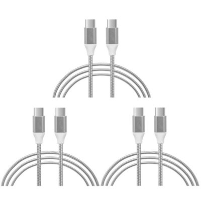 B&Q -  3X Fx Braided 1M Usb-C To Usb-C Data Cable SilverHeavy Duty Fast Charge Type-C Lead For Work Van & Job Site Phone