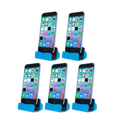 5X Aquarius Desktop Charging Dock & Braided Cables BlueMultipack Phone Power Stand For Site Office from B&Q