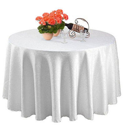 Neel Blue 90 Inch Damask TableclothOverlay Branch Swirl PatternWhite10Pcs from B&Q