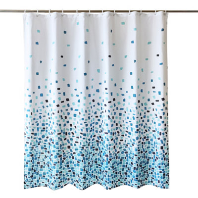 Neel Blue Mosaic Blue Polyester Shower CurtainWater-Resistant Bathroom Curtain With 12 Hooks180X200Cm from B&Q