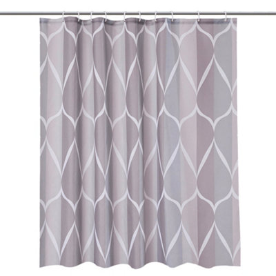 Neel Blue Lattice Grey Polyester Shower CurtainWater-Resistant Bathroom With 12 Hooks180X200Cm from B&Q