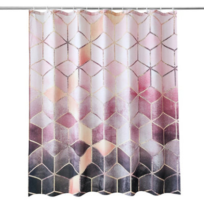 Neel Blue Shower Curtain Polyester Fabric Bathroom With 12 Curtain 180Cm  X 200Cm from B&Q