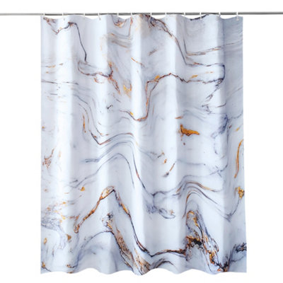 Neel Blue Marble Shower Curtain Polyester Fabric Bathroom Curtain With 12 Curtain Hook  180 X 180Cm from B&Q