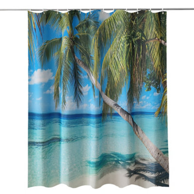 Neel Blue Shower Curtain With HooksBathroom Polyester Curtain 180Cm X 200Cm from B&Q