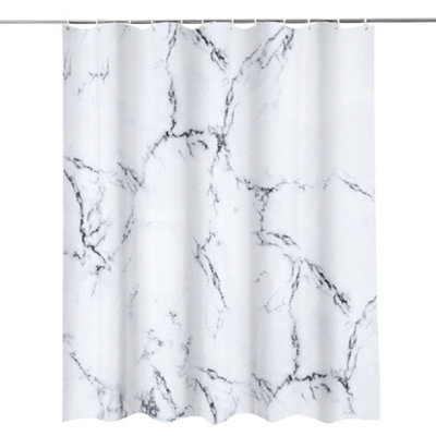 Neel Blue Marble Shower CurtainGrey & White Polyester Fabric Bathroom Curtain With 12 Hooks180X180Cm from B&Q
