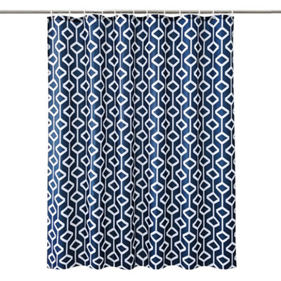 Neel Blue Shower Curtain With HooksWater-Resistant Polyester Fabric180Cm X 200Cm from B&Q