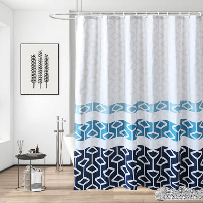 Neel Blue Shower Curtain With HooksNavy Blue & White180Cm X 180Cm from B&Q