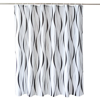 Neel Blue Shower Curtain With HooksCurved Design180Cm X 200Cm from B&Q