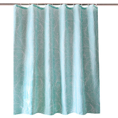 Neel Blue Shower Curtain Polyester Curtain Mould & Mildew  With 12 Curtain Hook 180 X 200Cm from B&Q