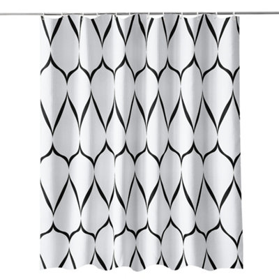 Neel Blue Shower Curtain With HooksWhite & Black180Cm X 200Cm from B&Q