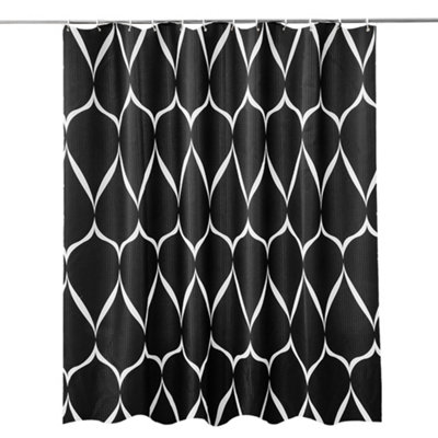 Neel Blue Black Shower Curtain With HooksLattice Design180Cm X 180Cm from B&Q