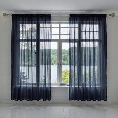 Neel Blue Voile Curtains Slot Top2 CurtainsNavy Blue56" Width X 72" Drop from B&Q