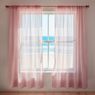 Neel Blue Voile Curtains Slot Top2 CurtainsRose Gold56" Width X 72" Drop from B&Q