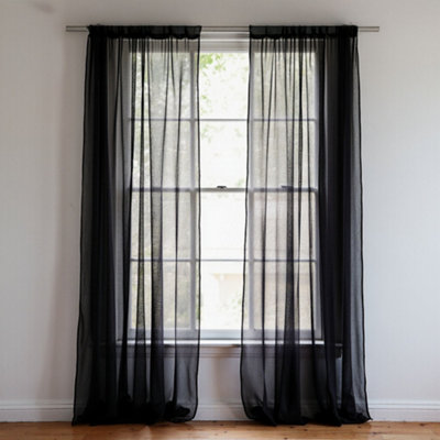 Neel Blue Voile Curtains Slot Top2 CurtainsBlack56" Width X 81" Drop from B&Q