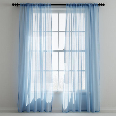 Neel Blue Voile Curtains Slot Top2 CurtainsSky Blue56" Width X 81" Drop from B&Q