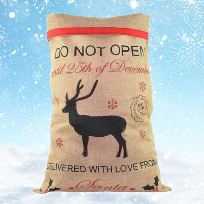 Neel Blue Hessian Christmas Santa Reindeer Sack70Cm X 50Cm from B&Q