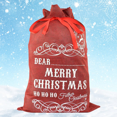 Neel Blue Hessian Red Merry Christmas Sack72Cm X 50Cm from B&Q