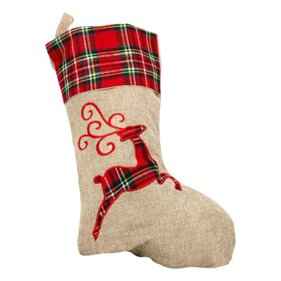 Neel Blue Hessian Christmas StockingXmas Reindeer from B&Q