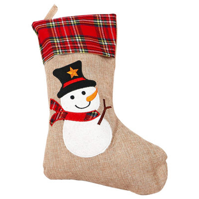 Neel Blue Hessian Christmas StockingXmas Snowman from B&Q