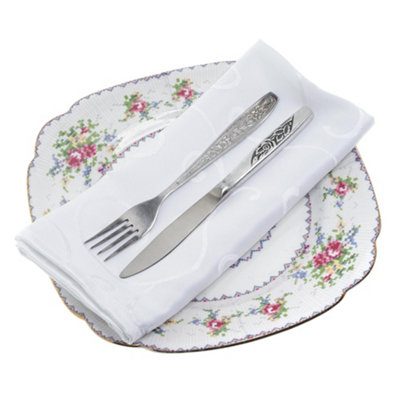 Neel Blue Polyester Damask Table NapkinsWhite50Cm X 50CmPack Of 100 from B&Q