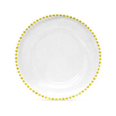 B&Q -  Charger Plates For Table DecorationClear With Golden Beads