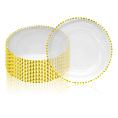 B&Q -  Charger Plates For Table DecorationClear With Golden Beads Pack Of 12