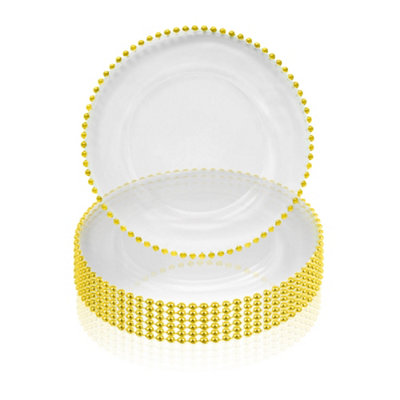 B&Q -  Charger Plates For Table DecorationClear With Golden Beads Pack Of 6