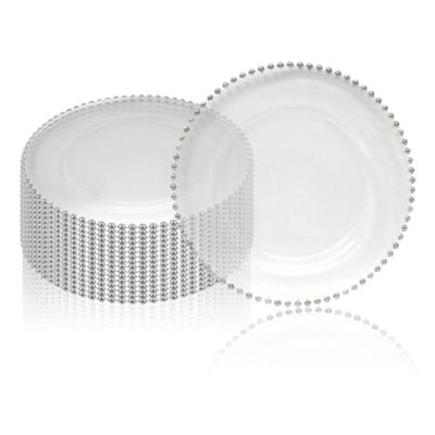 B&Q -  Charger Plates For Table DecorationClear With Silver BeadsPack Of 12