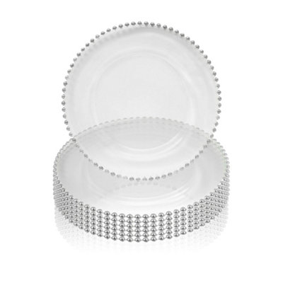 B&Q -  Charger Plates For Table DecorationClear With Silver BeadsPack Of 6