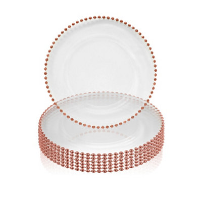 B&Q -  Charger Plates For Table DecorationClear With Rose Gold BeadsPack Of 6