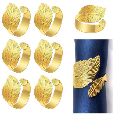 Neel Blue Gold Leaf Design Napkin Holder Rings Serviettes Buckles12Pcs from B&Q