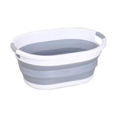 Neel Blue Oval Collapsible Foldable Laundry Basket Storage OrganiserGrey 24 Litre from B&Q