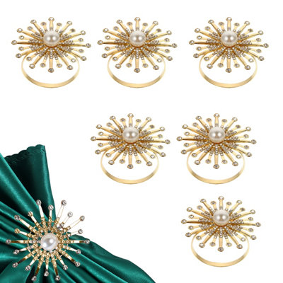 B&Q -  Pearl & Diamante Studded Napkin Holder Rings Serviettes BucklesGold12Pcs