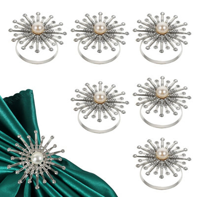 B&Q -  Pearl & Diamante Studded Napkin Holder Rings Serviettes BucklesSilver12Pcs