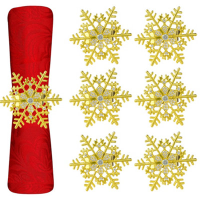 Neel Blue Snowflake Napkin RingsChristmas Napkin Holder With Diamante RhinestoneGold6Pcs from B&Q