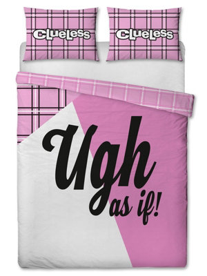 B&Q Clueless Icon Double Duvet Cover And Pillowcase Set Black/Pink/White