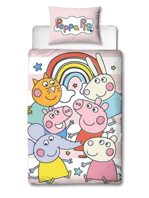 B&Q Peppa Pig Playful Single Panel Duvet And Pillowcase Set Pink/White