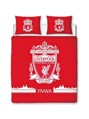 B&Q White/Red Liverpool Fc Tone Double Panel Duvet And Pillowcase Set