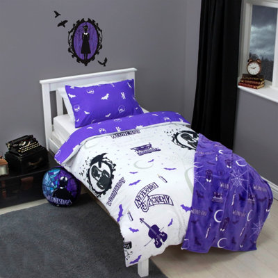 B&Q -  Wednesday Single Duvet Reversible Kids Bedding Set Purple Girls Quilt Cover