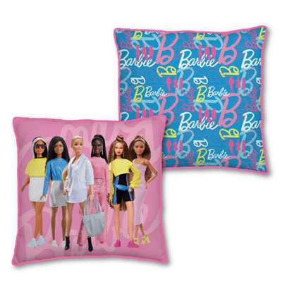 B&Q -  Barbie Cushion Pink Blue Kids Dolls Square Cushion For Bedroom Sofa 40 X 40Cm