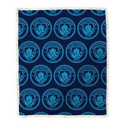 B&Q -  Man City Fc Fleece Blanket Blue Football White Sherpa Back Throw 120Cm X 150Cm