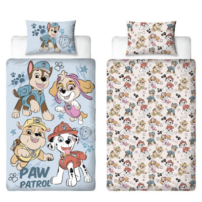 B&Q -  Paw Patrol Single Duvet Skye Chase Marshall Rubble Reversible Blue Bedding Set