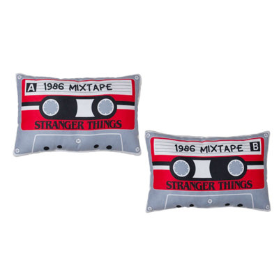 B&Q -  Stranger Things Cassette Cushion Grey Tape Pillow  For Bedroom Sofa 25 X 40Cm