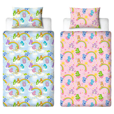 B&Q -  Single Duvet Reversible Bedding Set Pink Blue Kids Girls Quilt Cover