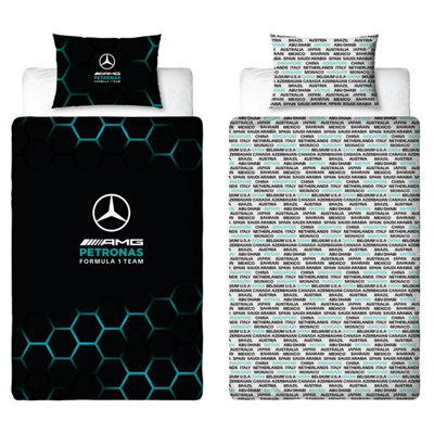 B&Q -  Mercedes Petronas Single Duvet Formula 1 Black Reversible Bedding Quilt Cover - Image 8