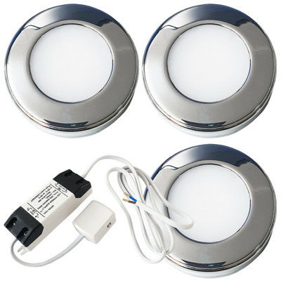  - 3 Pack Chrome Round Under Cabinet Led Lights With DriverNatural White Glow
