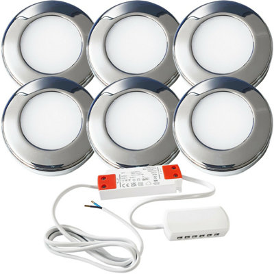 6 Pack Chrome Round Led Under Cabinet Lights With Driver KitNatural White 4000K from B&Q