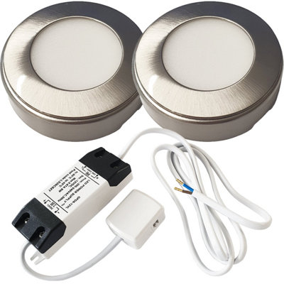 B&Q Brushed Nickel Round Led Under Cabinet Lights With Driver Kit - Natural 4000K White