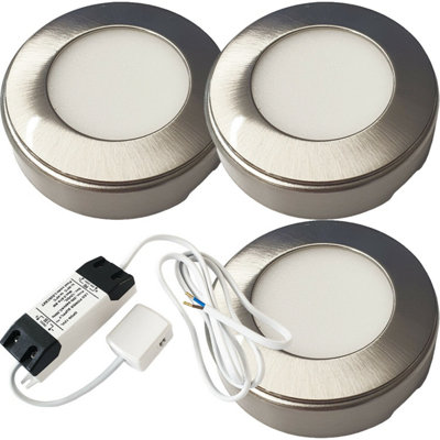  - Brushed Nickel Round Under Cabinet Kitchen Lights With Driver KitNatural White Led