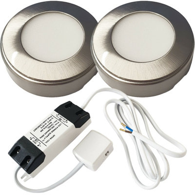 B&Q Led Brushed Nickel Round Under Cabinet Kitchen Kit With Driver - Warm Light/White